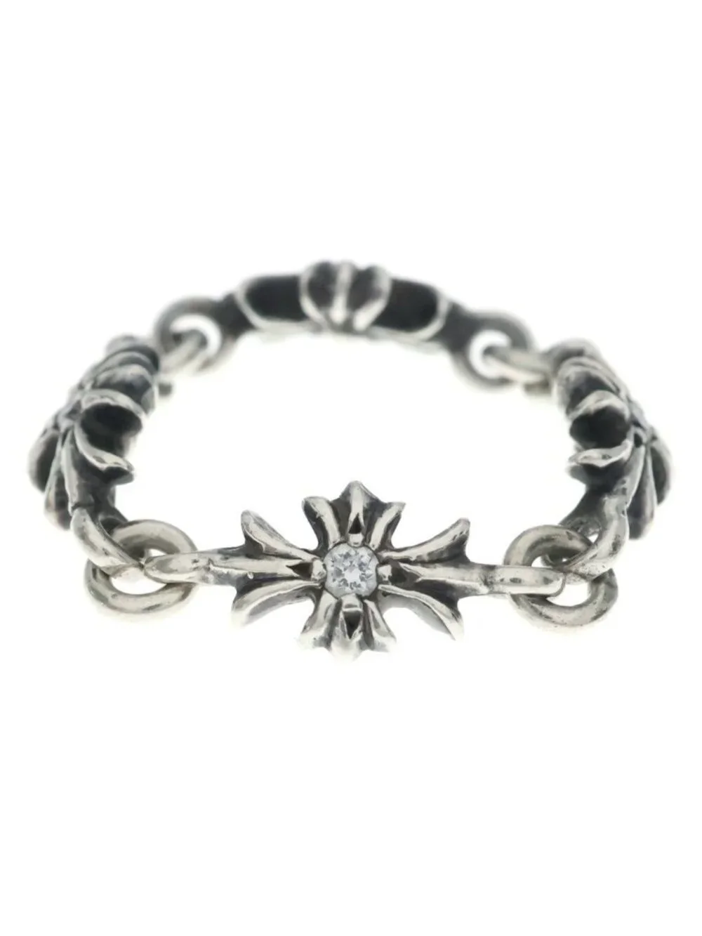 Chrome Hearts Tny CH Pls Dia Tiny CH Plus Diamond Ring Silver